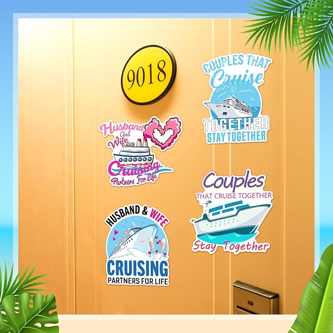 Hoteam 4 Pcs Couples Cruise Door Decorations Magnetic Husband and Wife Cruise Ship Door Funny Waterproof Nautical Magnets for Carnival Cabin Stateroom Fridge Car