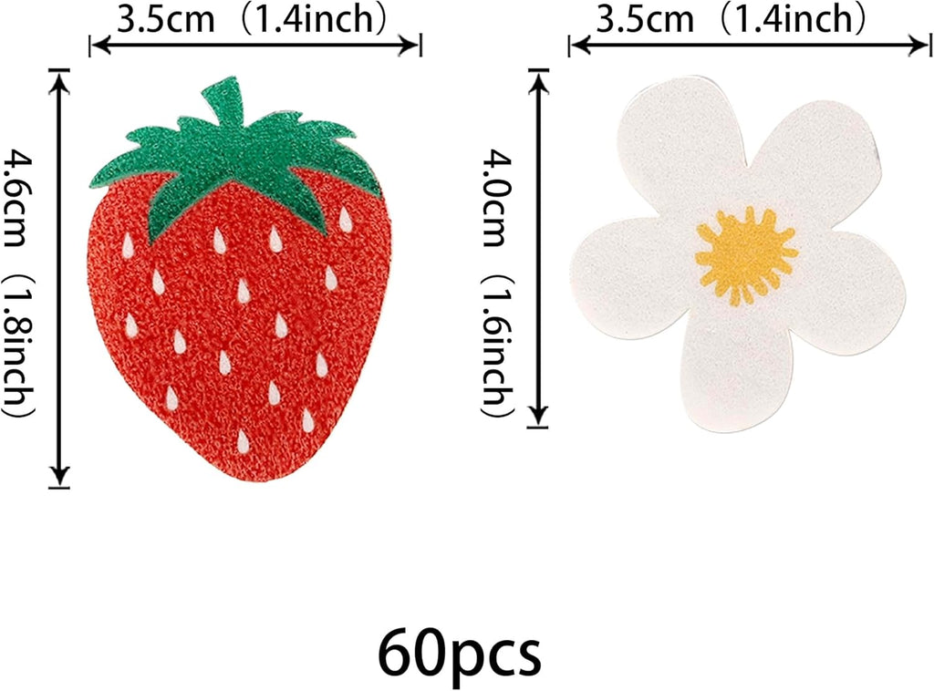 60 Pack Edible Sweet Strawberry Flower Cupcake Toppers First Birthday Strawberry Flower Rice Paper Wafer Paper Cake Picks for Fruit 1st Berry Sweet Kids Birthday Cake Decorations