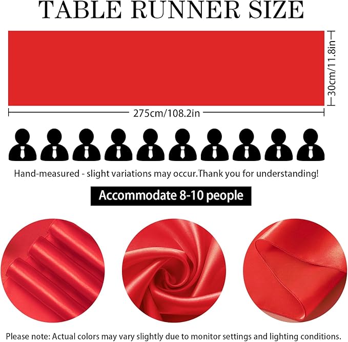 SHEJIZE 2 Pack Satin Red Table Runner 12x108 Inches Long, Bright Silky Smooth Satin Table Runner Table Decor for Wedding Banquet Christmas Prom Event Birthday Party
