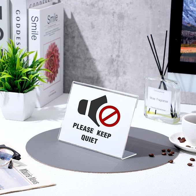 Vicenpal 6 Pcs 7x5 Inch Clear Acrylic Sign Holder Plastic L-shape Vertical Menu Stand, Picture Photo Frames, Table Paper Holder, Flyer Sign Display Stand for Restaurants, Store, Office, Wedding