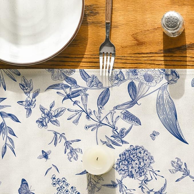 Artoid Mode Monochrome Sketch Birds and Flowers Spring Table Runner, Seasonal Summer Fall Kitchen Dining Table Decoration for Home Party Decor 13x120 Inch