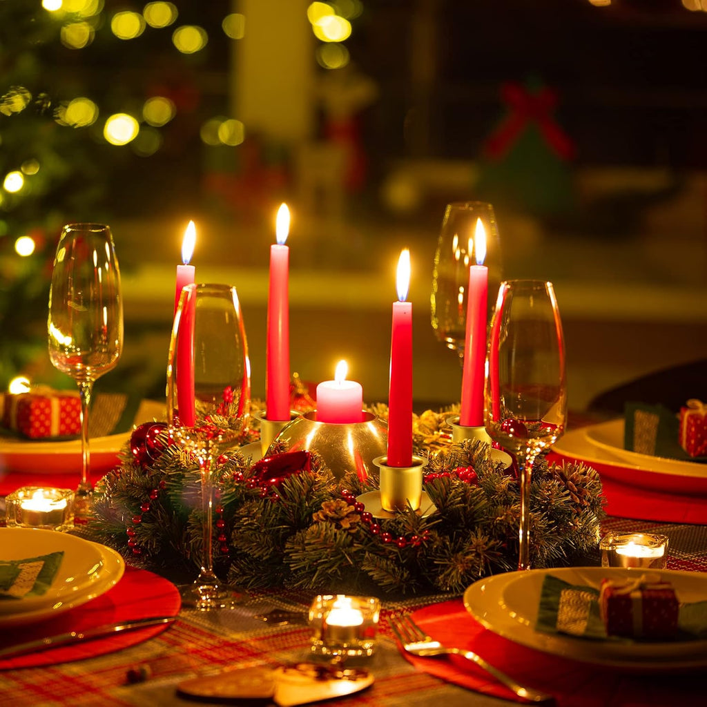 6 Pieces Christmas Advent Wreath Ring Advent Candle Holder Gold Wreaths Rings Xmas Metal Wrought Iron Candlestick Taper Metal Candle Holder for Home Table