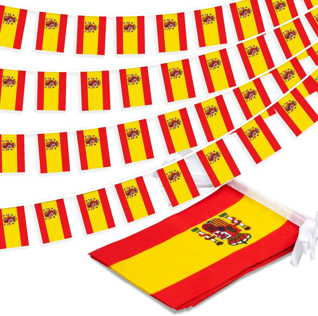Spain String Flag Pennant Banner, Small Mini Spanish Flags Bunting Banner, National Country Decoration for School, Party, Sports Events, Patriotic Festival, 33 Feet 30 Flags