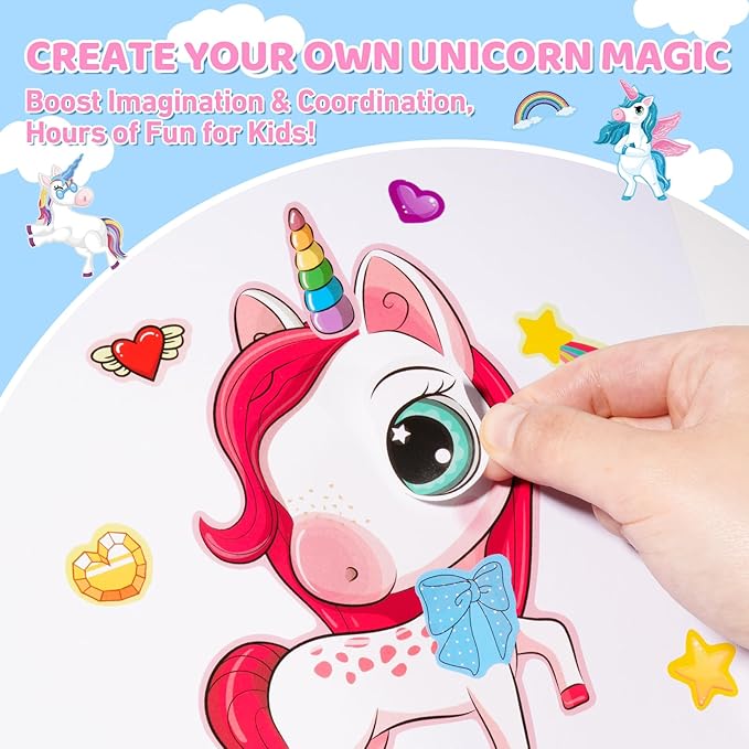 Aowplc 30 Sheets Make a Unicorn Stickers for Kids Party Favors, Birthday Decorations & Craft Activities