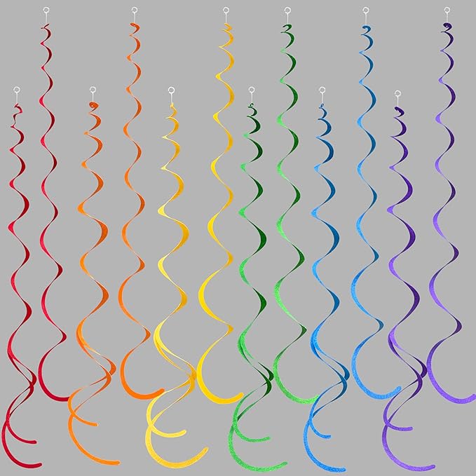 36 Pcs Rainbow Hanging Swirl Decorations Colorful Felt Swirl Streamer Spiral Ceiling Decorations Garland for Birthday Wedding Bridal Shower Baby Shower Carnival Fiesta Festival Party Supplies