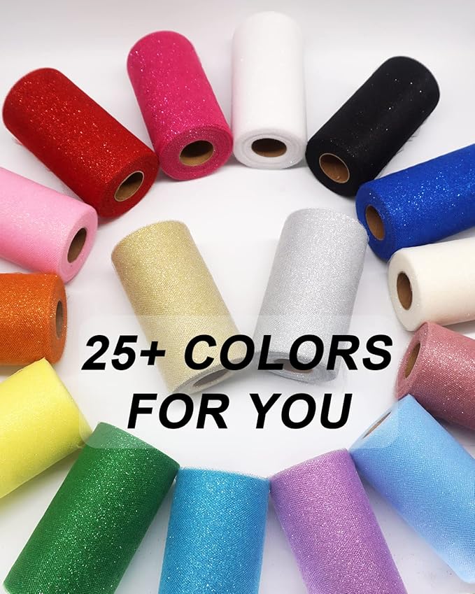 Glitter Tulle Fabric Rolls, 6 Inch 50 Yards (150ft) Sparkling Spool Ribbon Sequin Netting for Tutu Skirt Gift Wrapping Wedding Party Decoration (Brown)