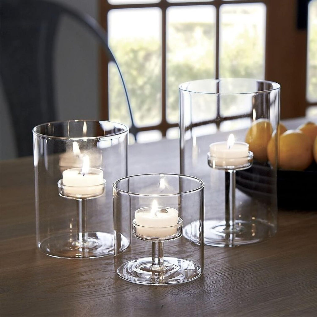 Glass Hurricane Candle Holder, 3pcs Clear Cylinder Candle Holders Bulk for Pillar Candles, Open Ended Glass Candle Pedestal for Wedding Centerpieces Tables, Party, Event(No.01)