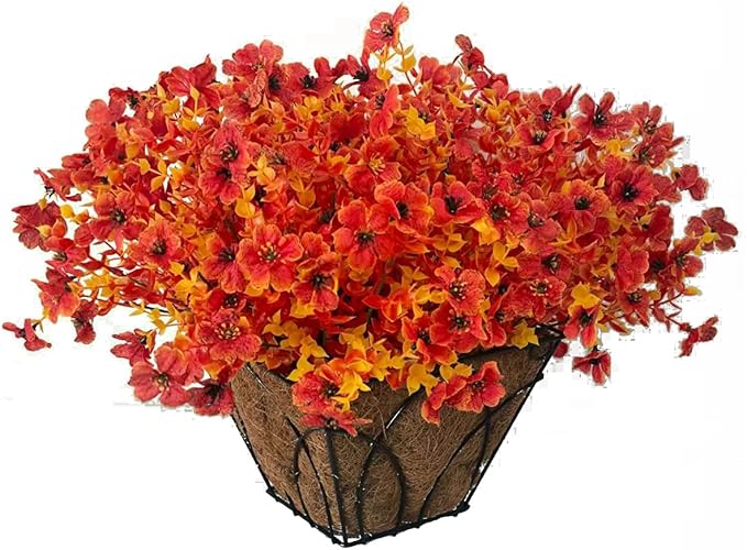 Faux Flower Daisy with Eucalyptus Leaves Fake Plants Greenery Boxwood Outdoor Indoor Garden Home Decoration Porch Patio (F-Orange)