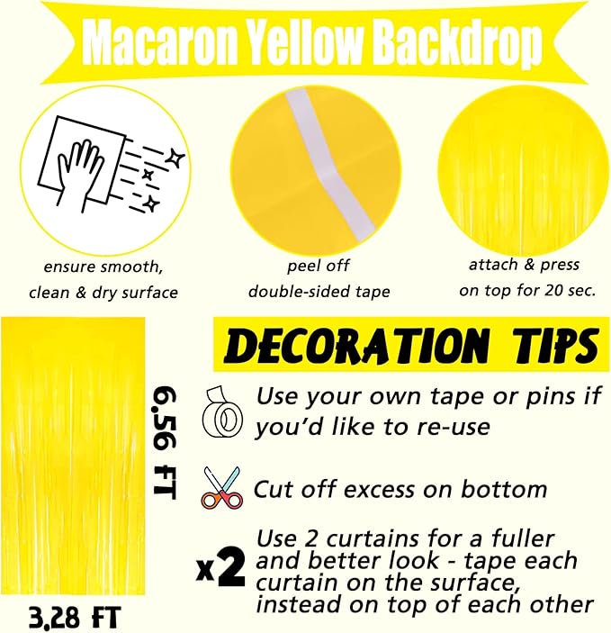 4 Pack Yellow Fringe Curtain Backdrop, 3.2Ft x 6.6Ft Metallic Tinsel Foil Fringe Streamers Background for Photo Booth Birthday Wedding Baby Shower Carnival Easter Mother’s Day Party Decorations