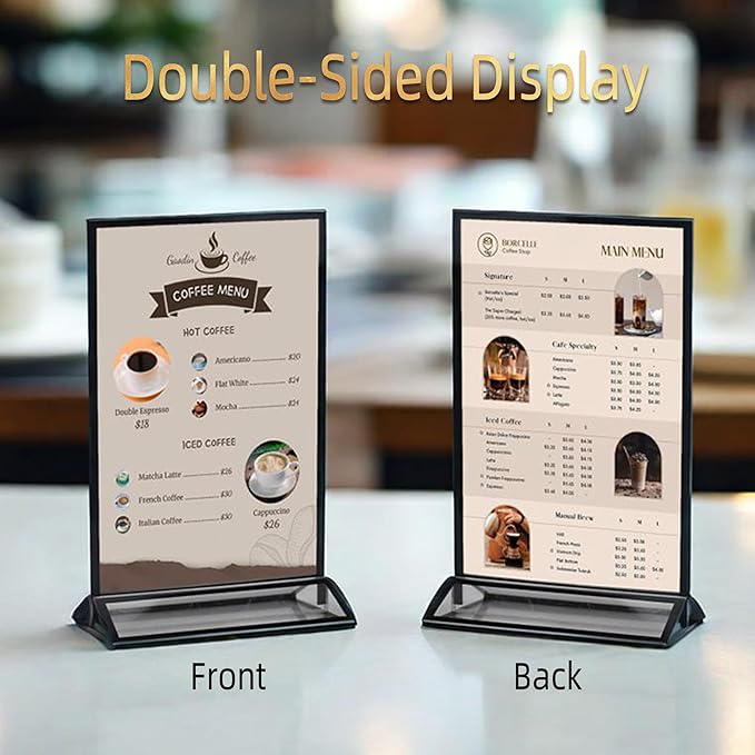 5x7 Inches Clear Picture Frames 6 Pack Acrylic Sign Holders, Double-sided Menu Stands Wedding Table Numbers Holders, Table Top Display Sign Stand Plastic Flyer Holder Vertical Photo Stand, Black