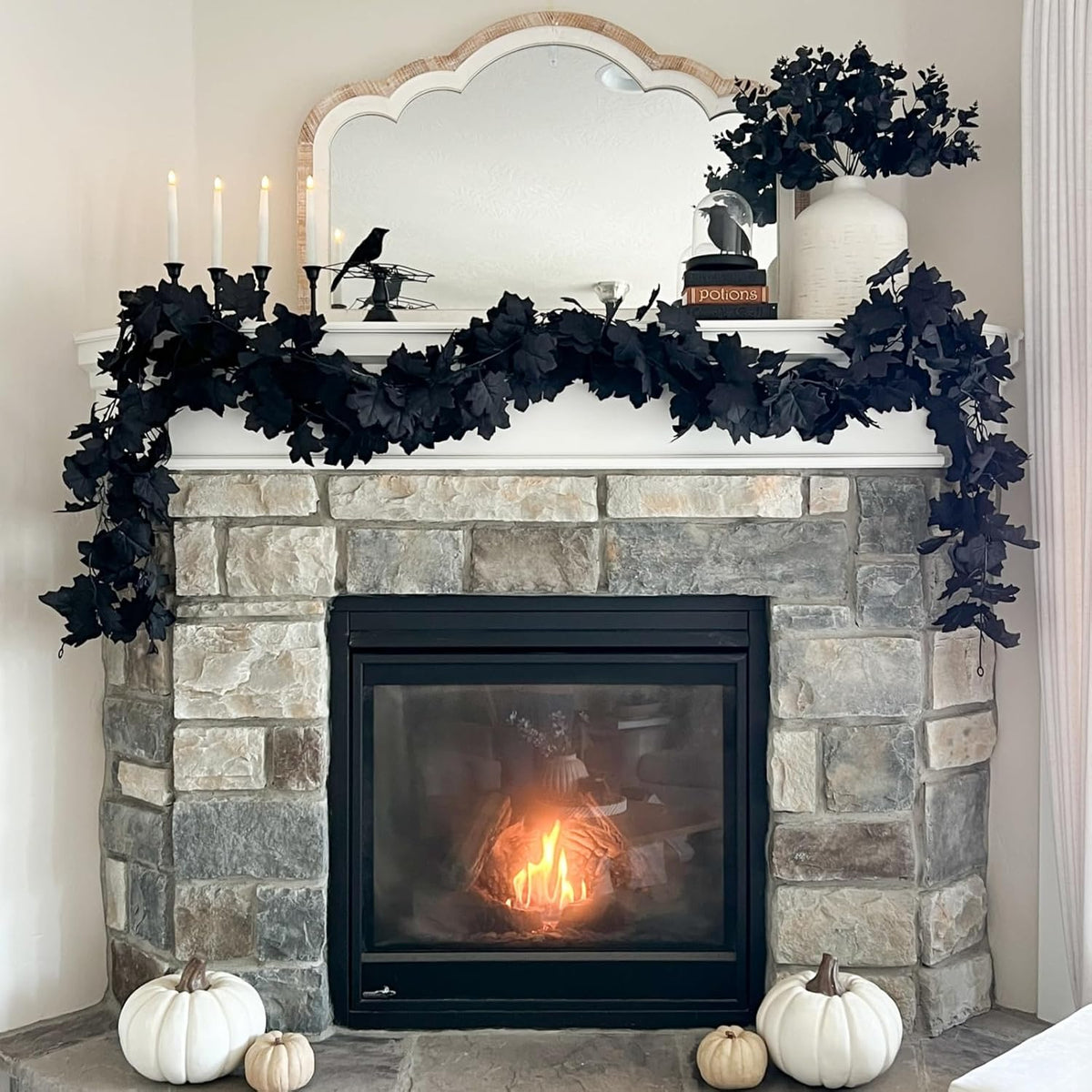 cqure 7 pack black fall leaf garland, total, side view