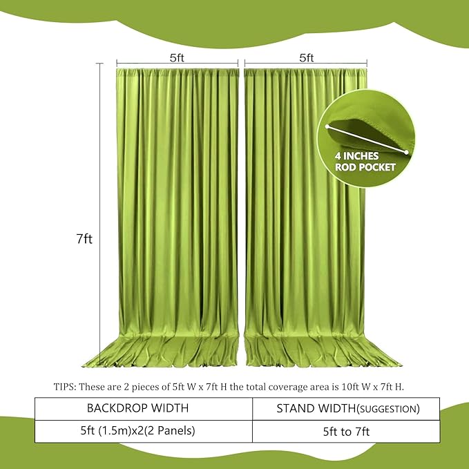 2 Panels Olive Green Backdrop Curtain, 10 x 7 Feet Background Curtains for Parties, Weddings, Baby Showers, Bachelorette Halloween, Christmas Birthday Party Photoshoot Backdrop Curtains Decorations