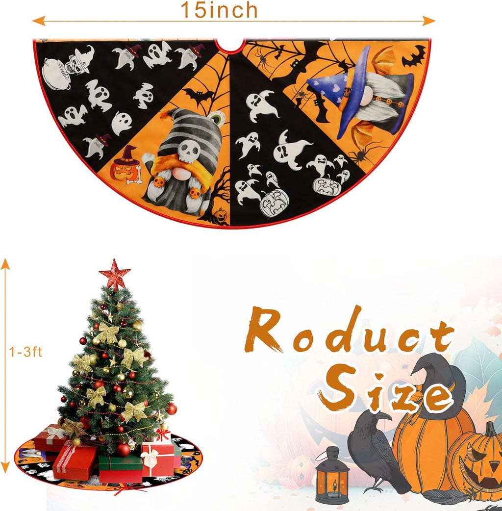 15 Inch Mini Halloween Tree Skirt Fall Thanksgiving Day Tree Skirt Small Reversible Double Sided Print Mat Holiday Party Supplies for Home Tabletop Christmas Tree Decoration