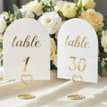 Arch Table Numbers 1-30 Plus Head Table, 5.9x3.9 Inch White Card Stock, Double-Sided Gold Foil Embossed, Elegant Wedding Reception Centerpiece Decoration Event Party