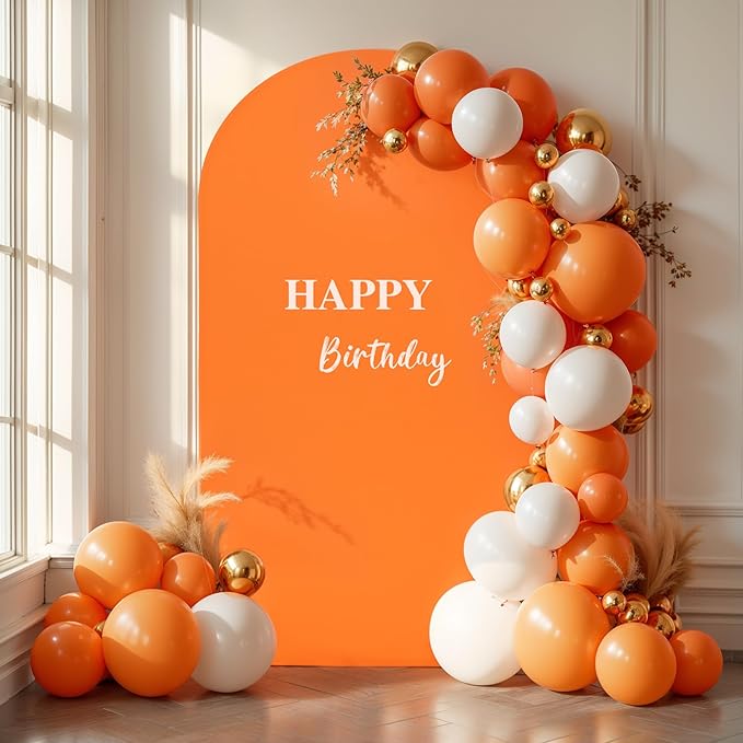 7.2FT Orange Arch Backdrop Cover - Polyester Fitted Wedding Arch Stand Covers Round Top Chiara Arch Backdrop Cover for Birthday Party Banquet Photo Background Decoration