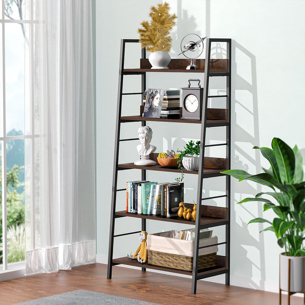 industrial bookshelf,ladder shelf 5 tier large bookcases floor on a desk or shelf
