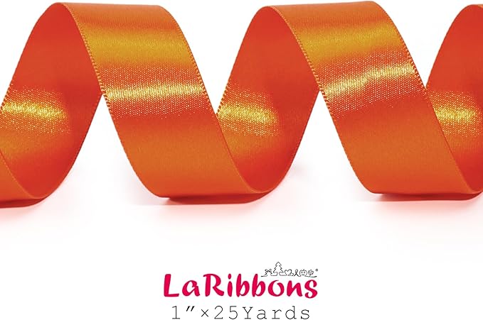 LaRibbons Orange Ribbon 1 Inch 25 Yards Luxury Double Faced Russet Orange Silk Ribbon for Flower Bouquet Crafts Gift Wrapping Wedding Party Decoration