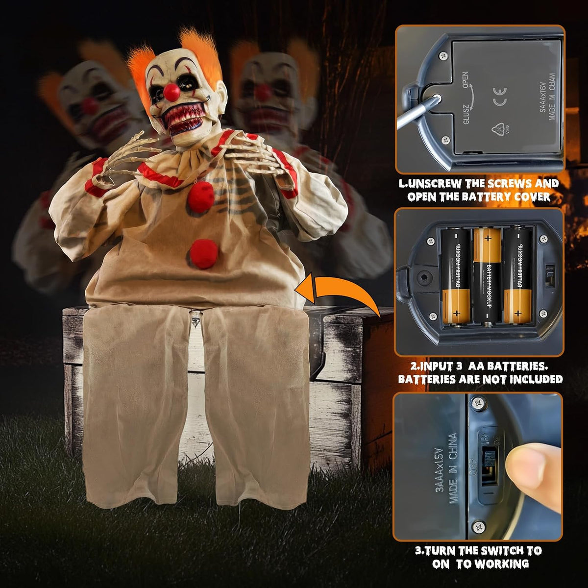 Halloween Animatronic Sitting Clown - Halloween Animated Decorations Sound Ac...