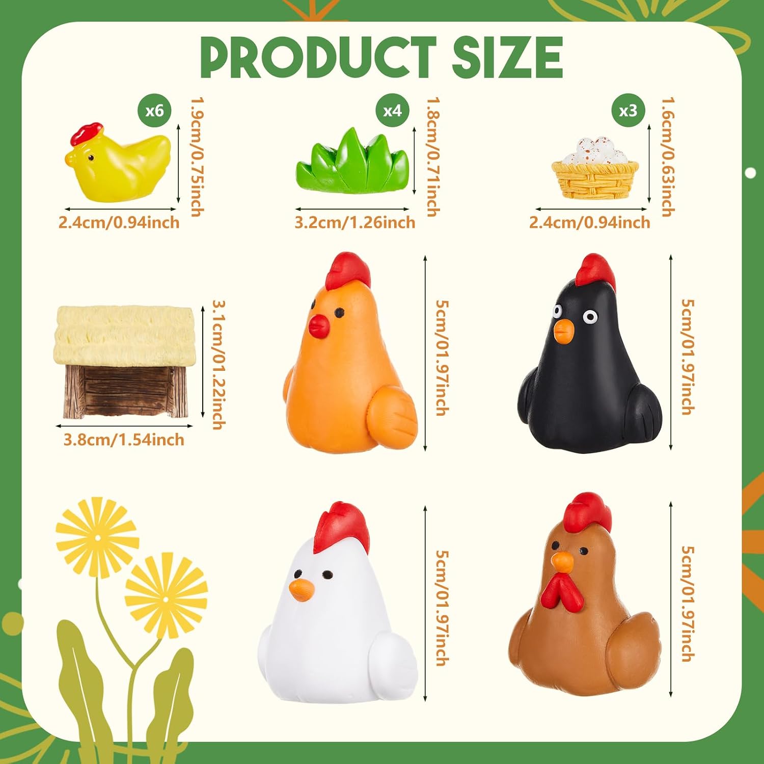 Leinuosen 18 Pcs Chicken Cake Decorations Chicken Birthday Cake Topper Coop Hen Rooster Egg Nest Grass Farm Animal Birthday Party Decorations for Chick Themed Baby Shower Supplies