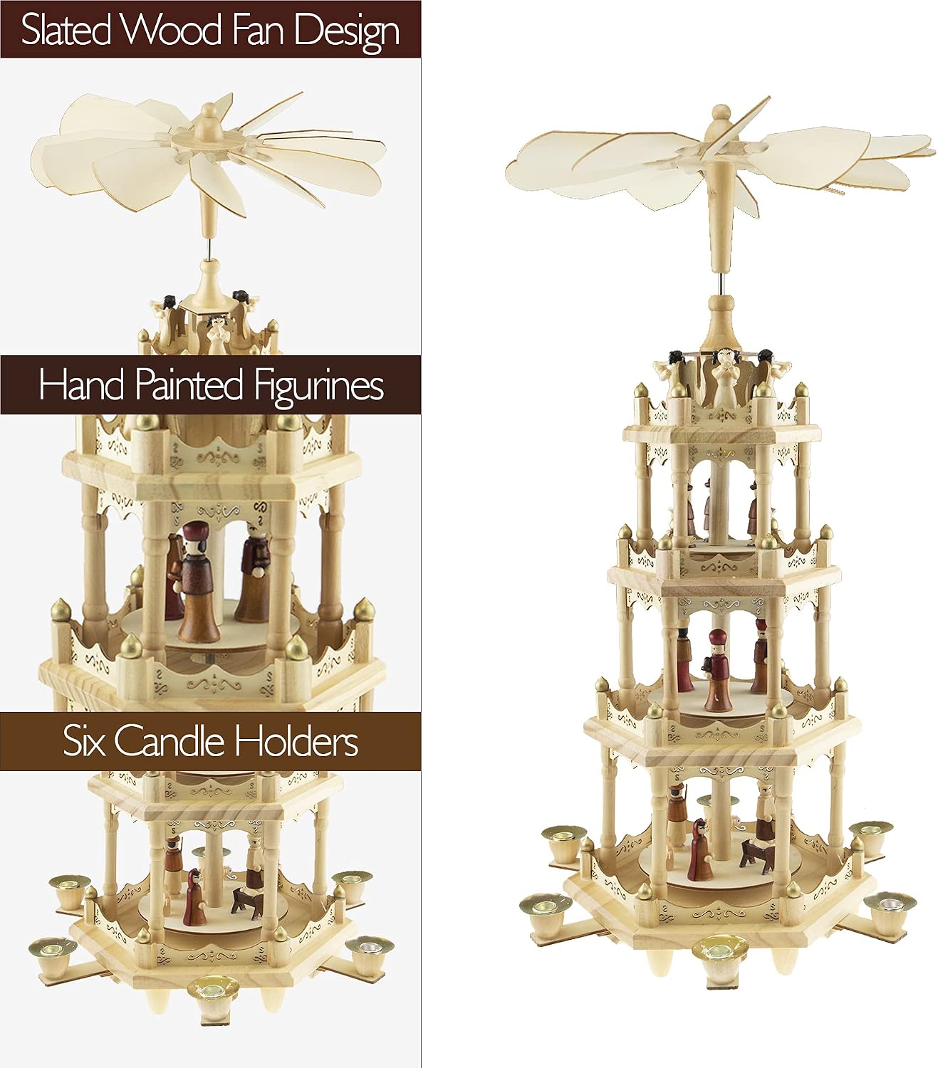 Clever Creations Beige Four Tier Carousel 22 Inch Traditional Wooden Christmas Pyramid Decoration, Festive Christmas Décor for Shelves and Tables