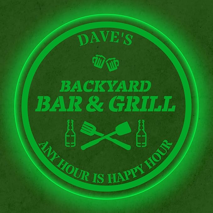 Custom Acrylic LED Bar Sign – Personalized Color Changing Wall Decor for Backyard Patio, Home Bar, Kitchen, or Man Cave (Bar & Grill, 20 INCHES)