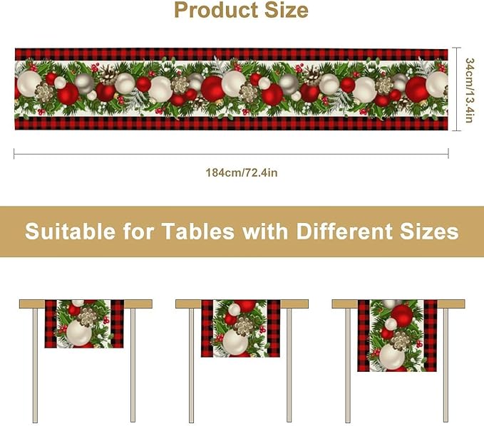 Christmas Table Runner,Seasonal Winter Xmas Holiday Farmhouse Table Cloth Kitchen Dining Table Decoration for Home Party Decor 13x120 Inch