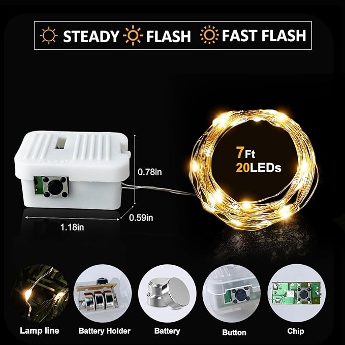 Aogist Led Fairy Lights 3 Modes Battery Operated String Lights Waterproof Silver Wire 7 Feet Firefly Starry Moon Mason Jar Lights for DIY Wedding Party Christmas (Warm White(White Shell), 12 Pack)