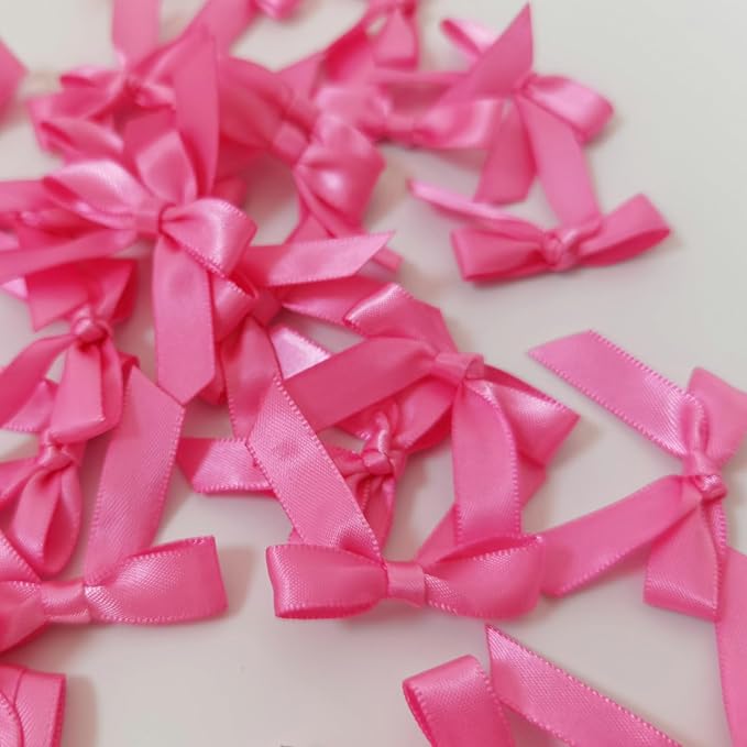50pcs 1-1/2" Mini Hot Pink Satin Ribbon Bows Without Twist Ties for Crafts Gift Wrapping Packing Christmas Decoration (Hot.Pink)