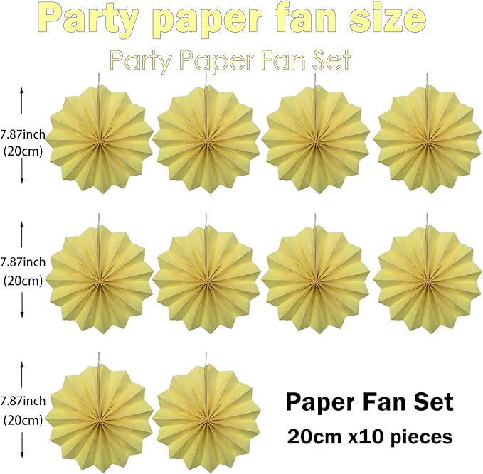 Yellow Hanging Paper Fans,Yellow Accessories Paper Decorations for Party,Color Party Decorations,Bee Themed Classroom Decor,8in Hanging Paper Fans 30 Color DIY Set （Light Yellow）