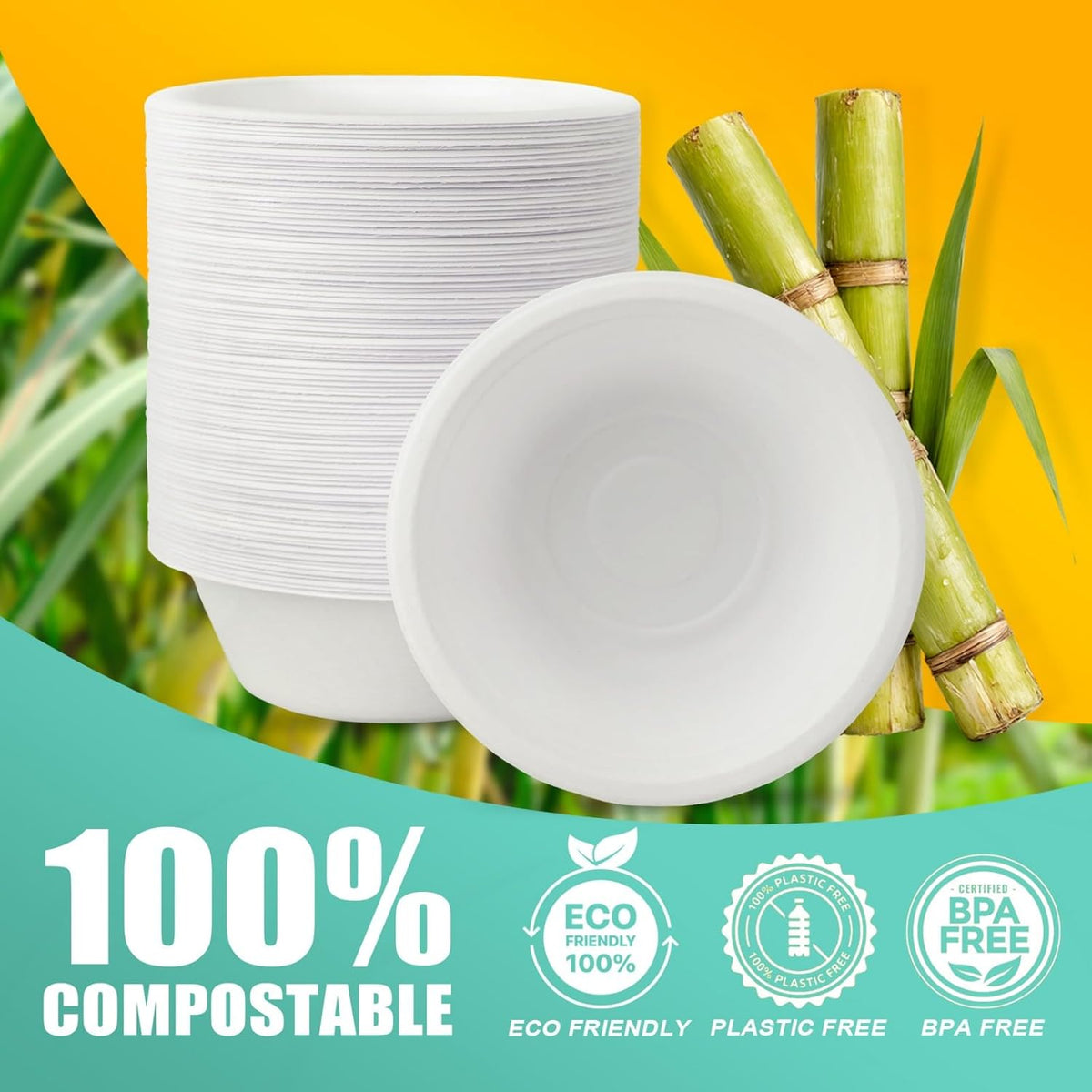 JINVOGREEN Paper Bowls, 500 Count 12 oz Compostable Paper Bowls Bulk, White