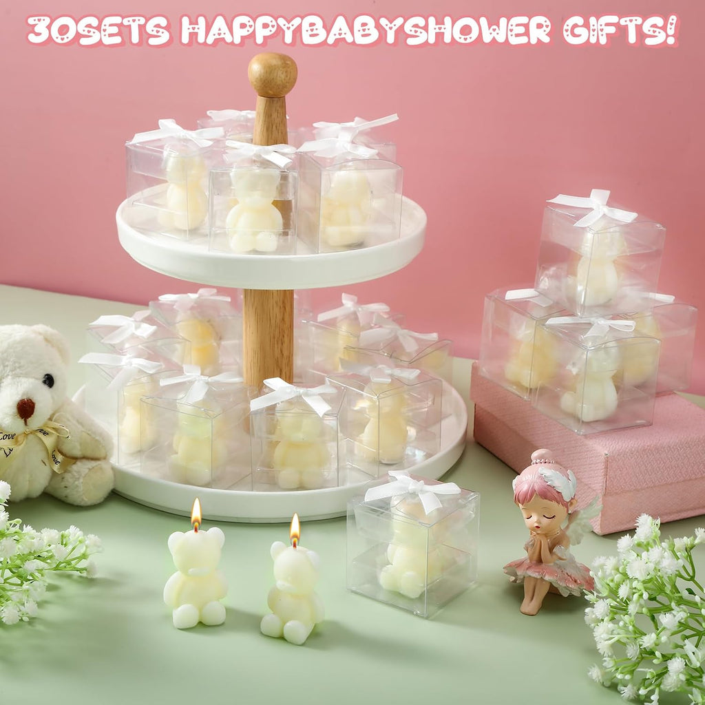 Hoolerry 30 Pcs Baby Shower Favors Mini Bear Candles Party Favors with Boxes Handmade Bear Shaped Candles Bulk for Baby Shower Boys Girls Wedding Gender Reveal Party Guest (White)