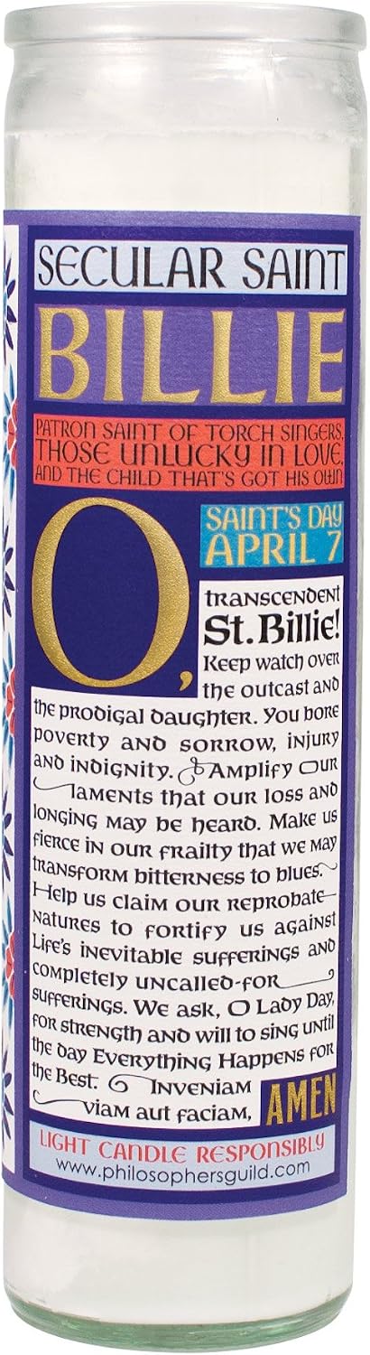 Billie Holiday Secular Saint Candle - 8.5 Inch Tall Glass Prayer Votive - Made in The USA