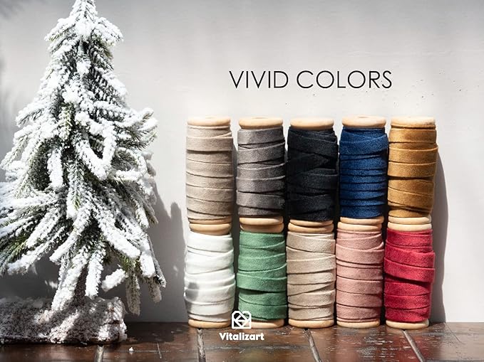 Vitalizart Christmas Velvet Ribbon Set 3/8" x 15 Yd Wooden Spool Fabric Trim 3 Rolls * 5 Yd for Christmas Wreath Decoration Handmade Craft Ornaments Gift Wrapping & Bow Making