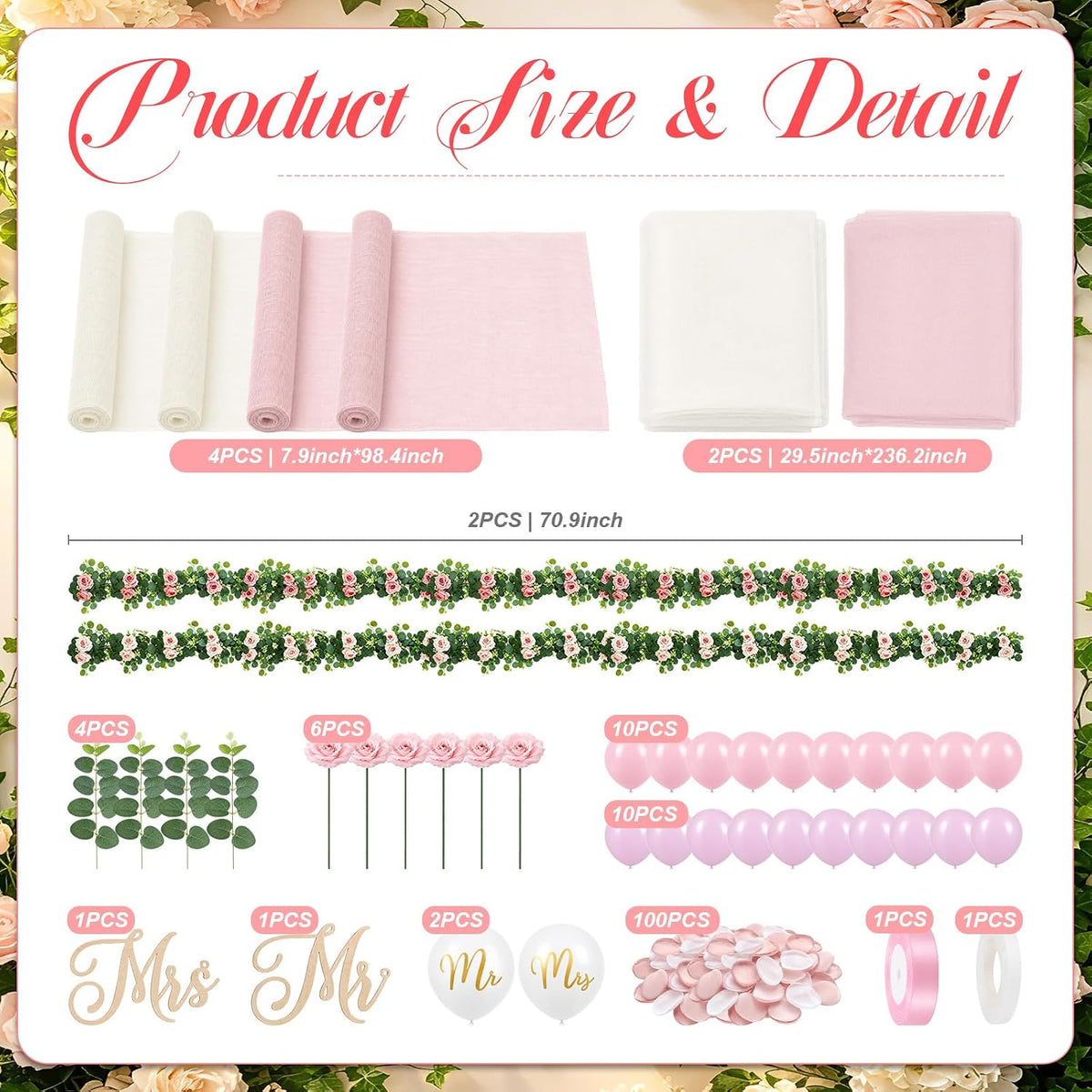 cinrobiye 45 pcs blush pink ivory wedding arch shown in use