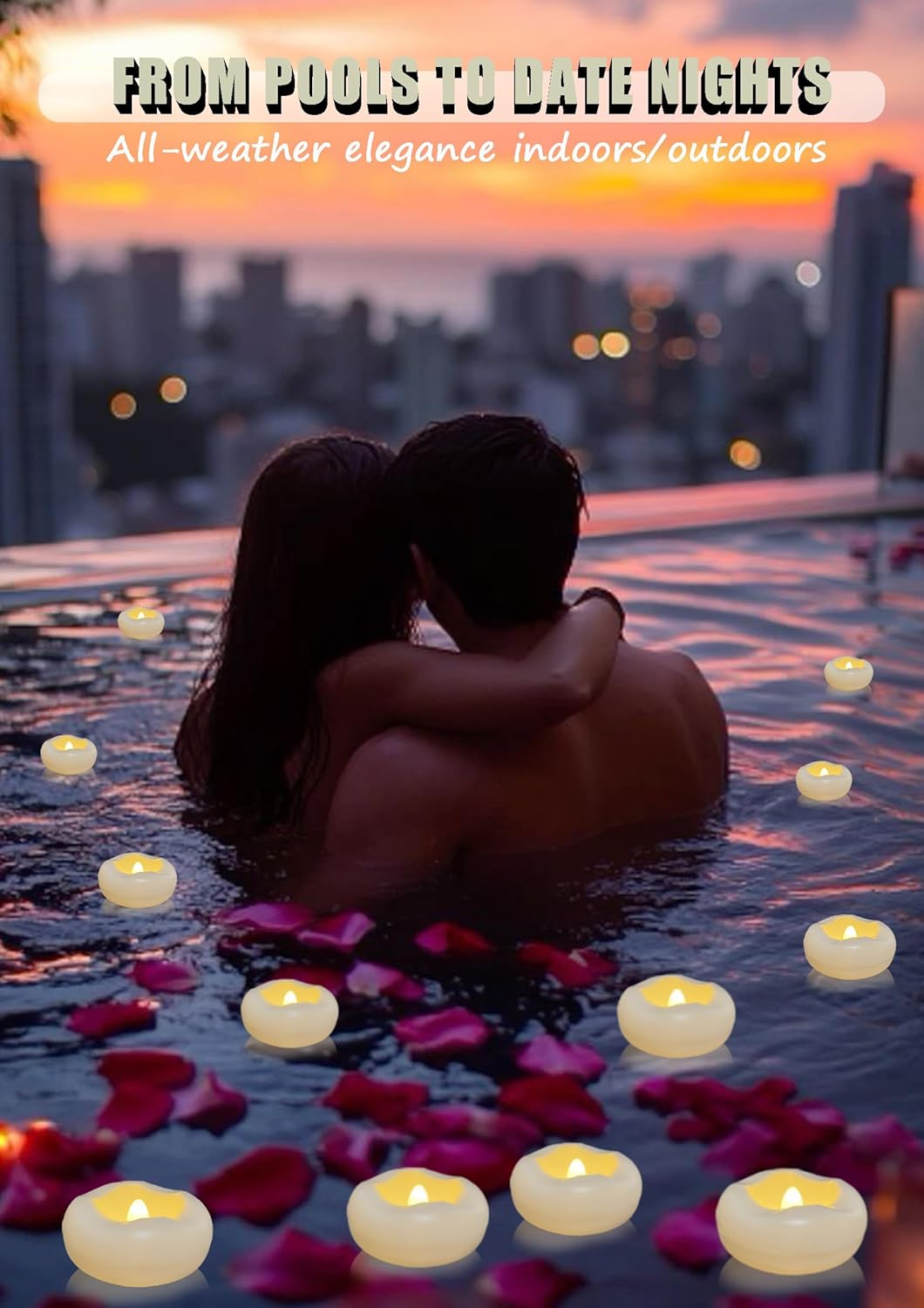 Floating Candles Water-Activated Flameless LED Candle 160+ Hours Waterproof Plastic 2.3" White Battery Operated Candle for Centerpieces Cylinder Vases Table Decorations Wedding Pool Party 24 Packs