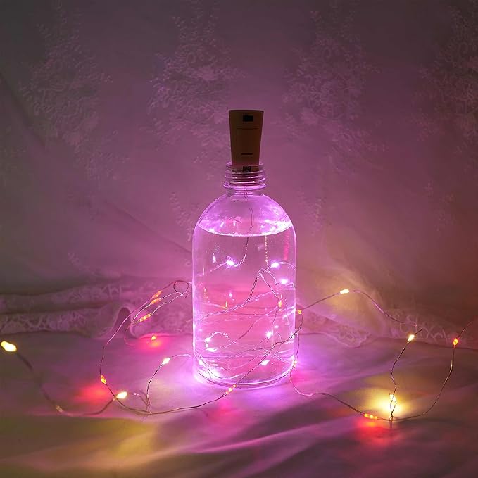 20 LED Wine Bottle Lights with Cork, 15 Pack Battery Operated Cork Shape Fairy Light Waterproof Mini Copper Silver Wire String Lights for Party, Wedding, Christmas, Bedroom Decoration(Colorful)