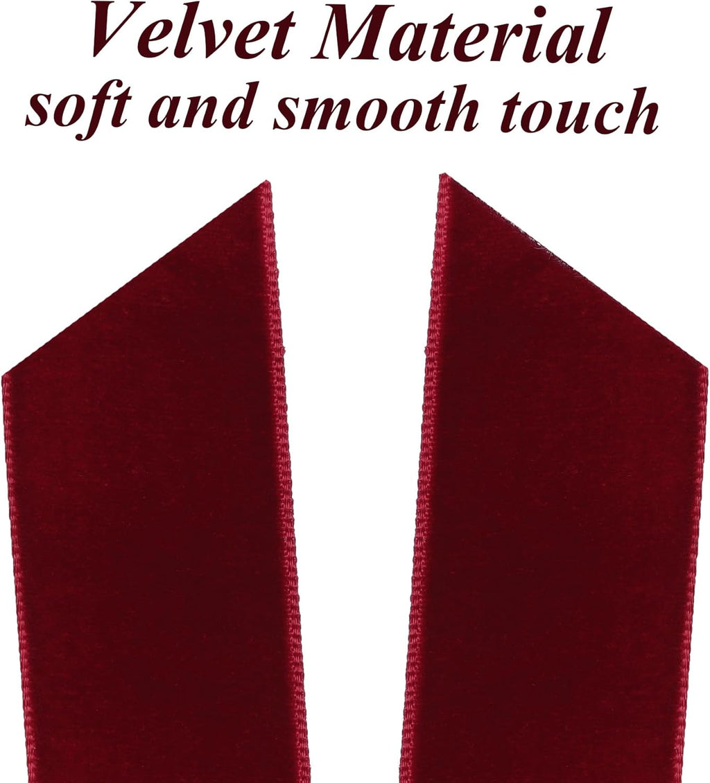 12Pcs Burgundy Velvet Ribbon Bows Christmas Tree Decorations,5in x 10in Xmas Ornaments for Tree Home Party Front Door Wreath Garland Holiday Decor