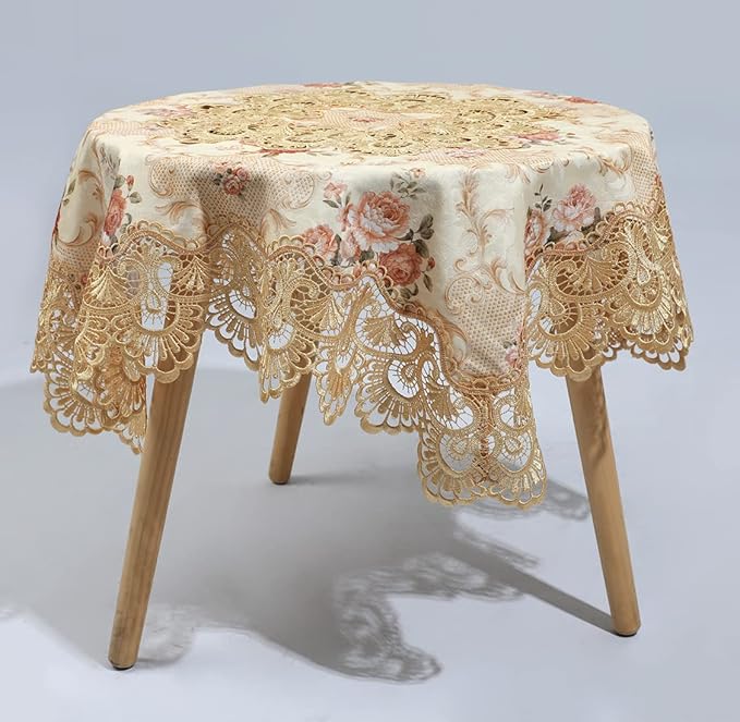 vctops Damask Lace Patchwork Tablecloth Luxury Square Small Table Cover Elegant Floral Embroidered Lace Table Cloth for Party Kitchen Dinning Picnic Decoration (Type G,32"x32")