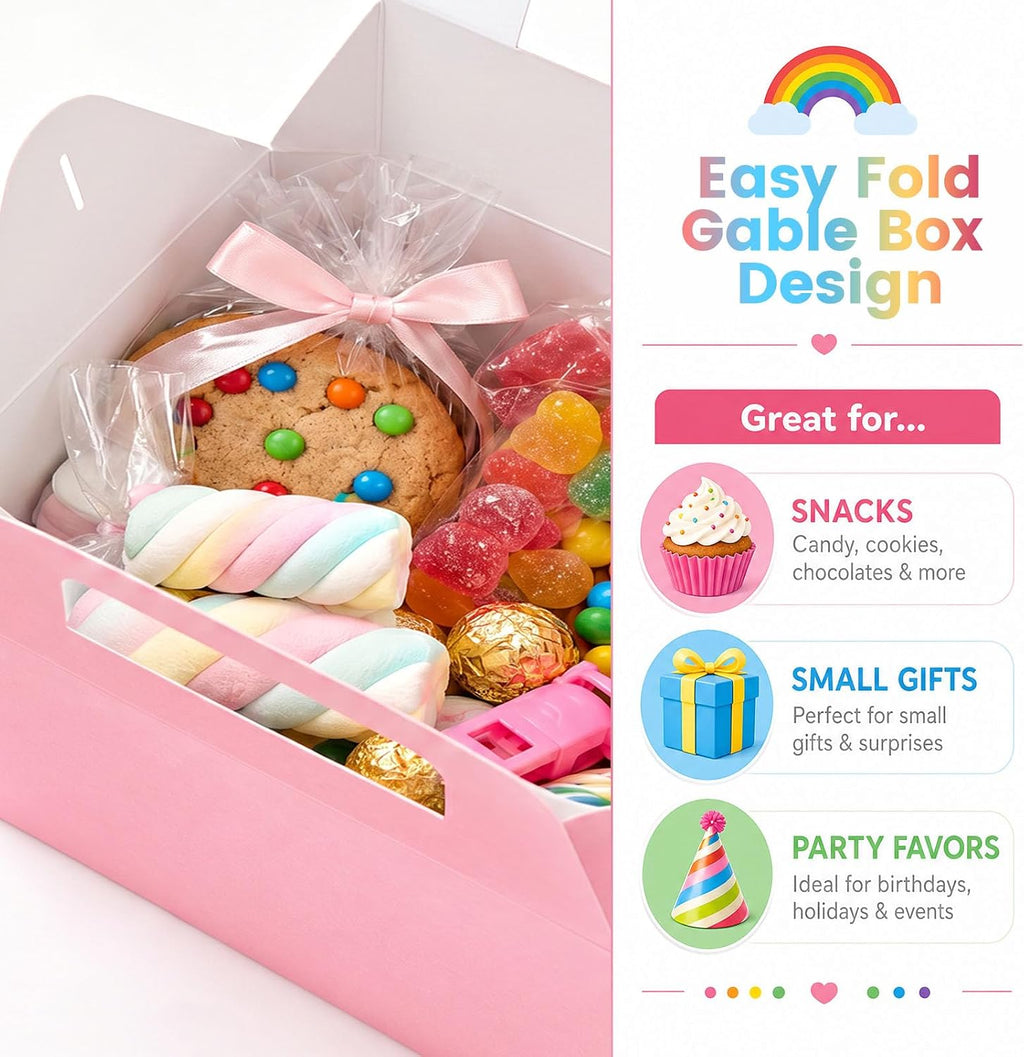 VGOODALL 16PCS Gable Treat Boxes Goodie Bags, 6.1 × 3.5 × 3.3 inch Colorful Paper Gift Boxes for Kids Snacks, Candy, Toys, Birthday Party, Wedding