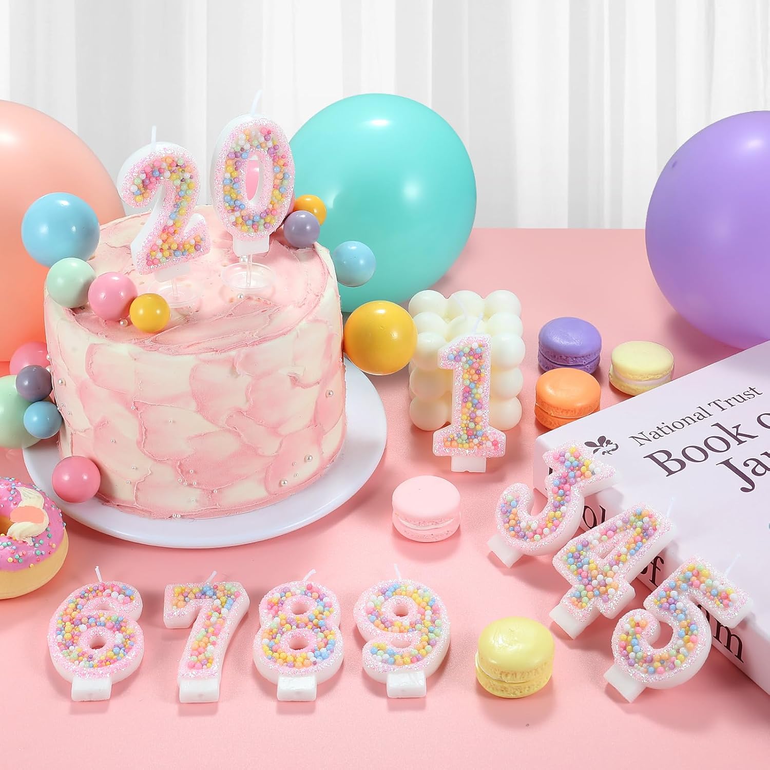 Pastel Macaron 1st Birthday Candle Sweet Pink Number 1 Candle Cake Topper Cupcake Decorations for Girls and Women Party Decor Anniversary Celebrations Supplies