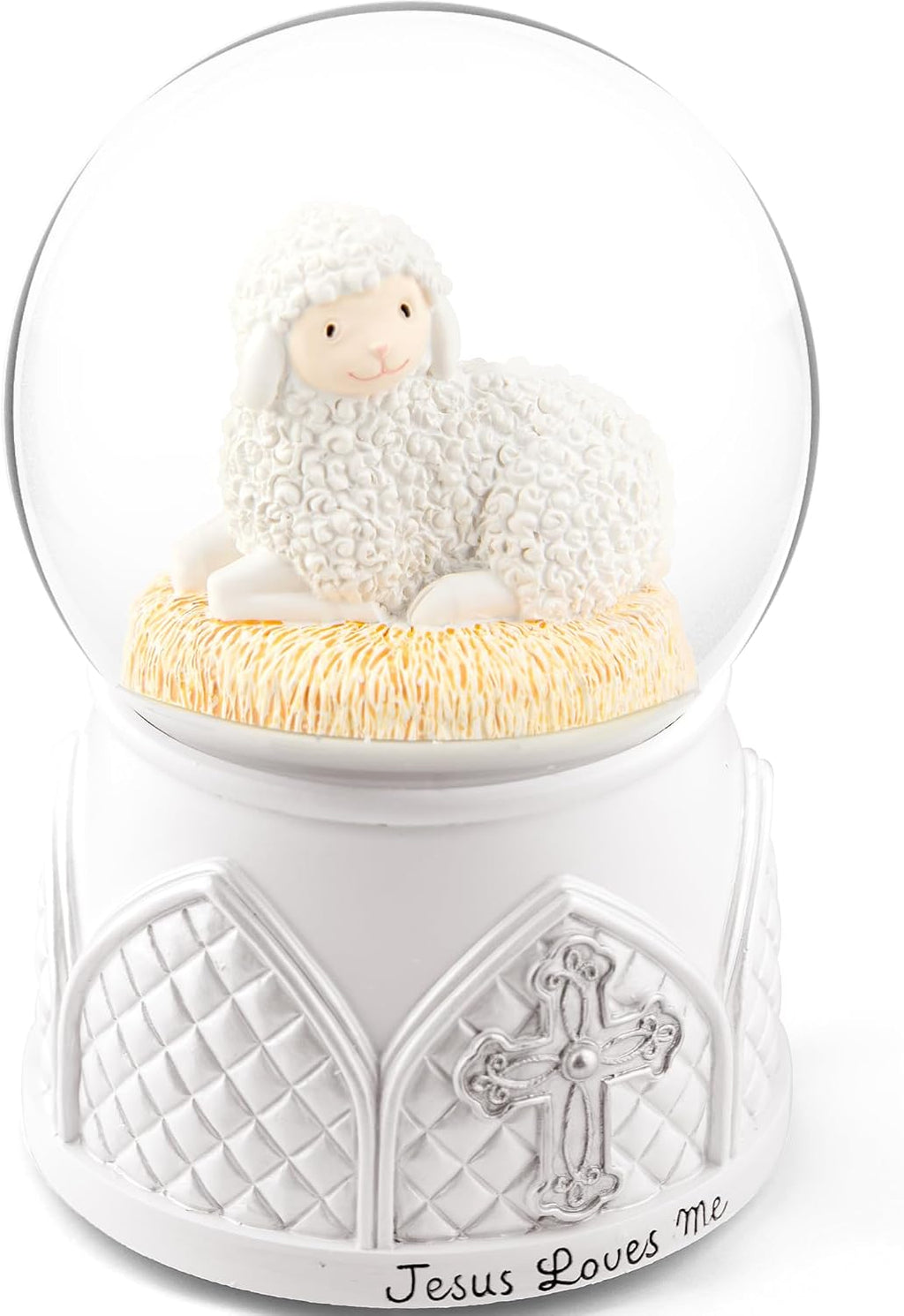 Jesus Loves Me Snow Globe, Jesus White Lamb Baptism Music Box, Religious Gift for Pastors Girls Wife Girlfriends Friends Easter Birthday Present