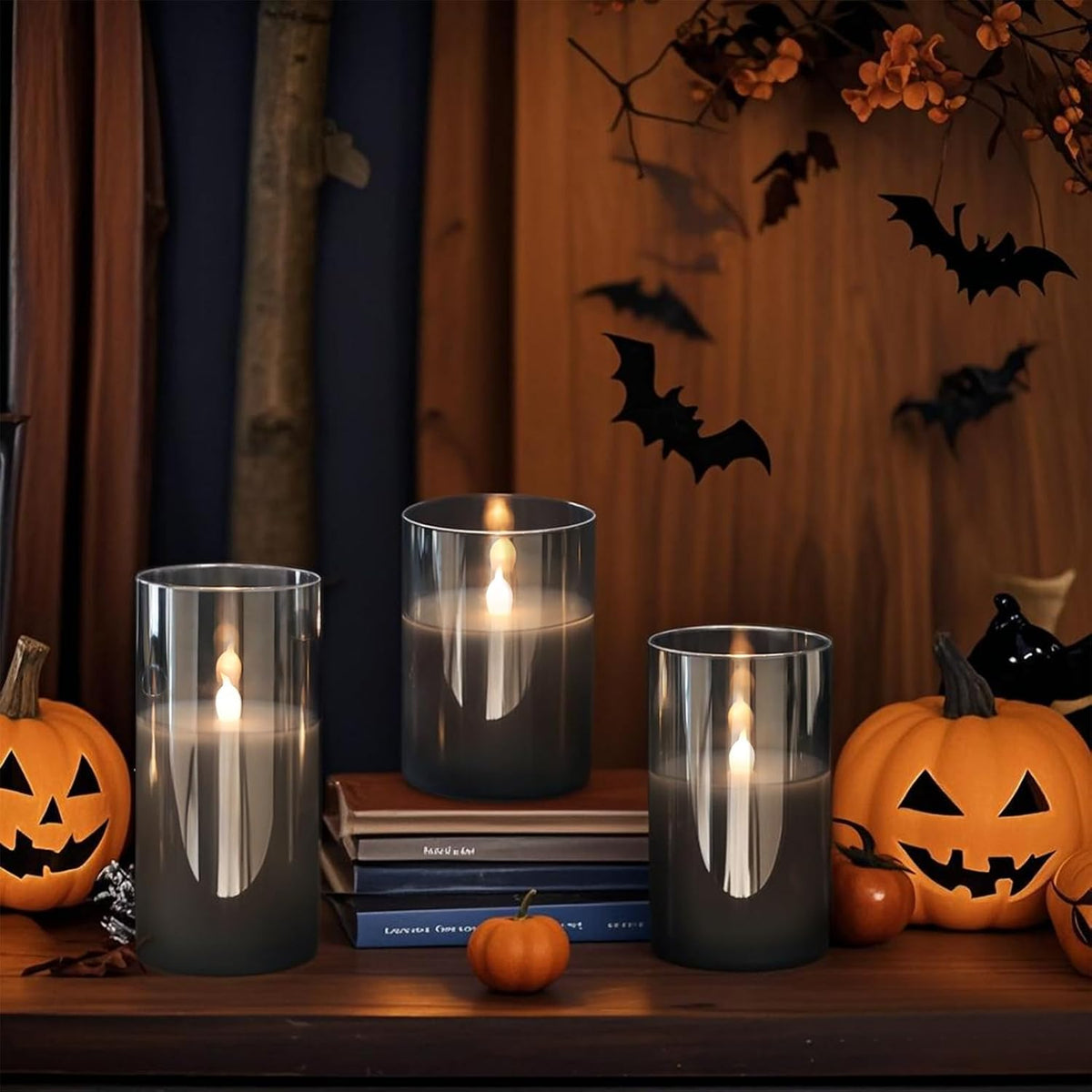 GenSwin Glass Rechargeable Flameless Candles with Remote Timer Black