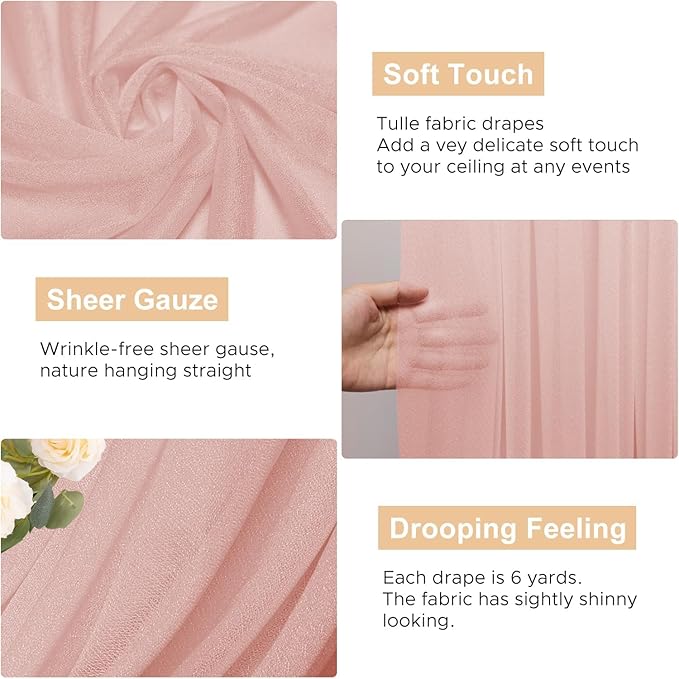 Wokceer Blush Wedding Arch Draping Fabric Backdrop 2 Panels 28.7" X 20FT Sheer Drapes Fabric for Wedding Arbor Ceremony Party