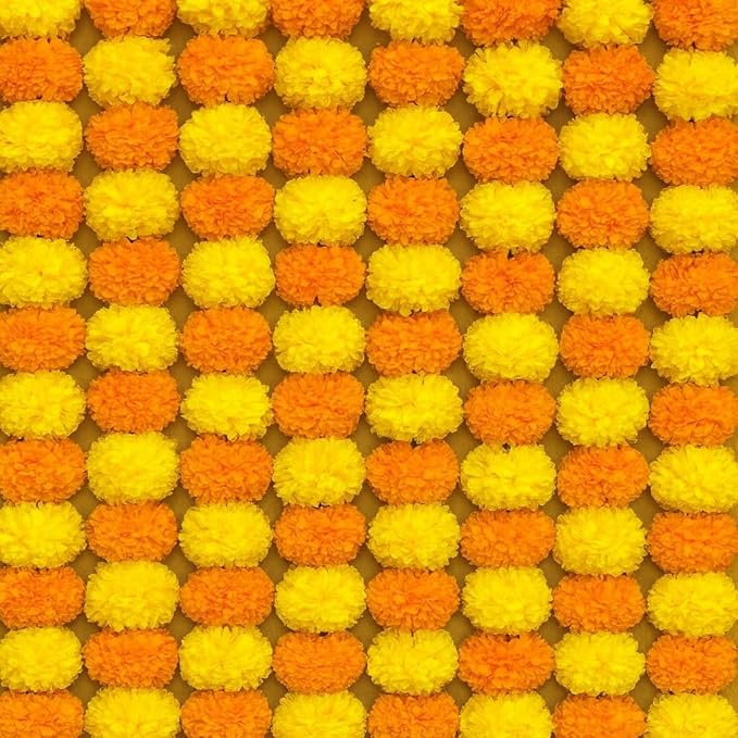 Marigold Garland for Diwali Decorations Pack of 5 - Marigold Artificial Flowers, Indian Marigold Flower Garland for Diwali Decorations (Light Orange Light Yellow | 4 to 4.5 ft) Hashcart®