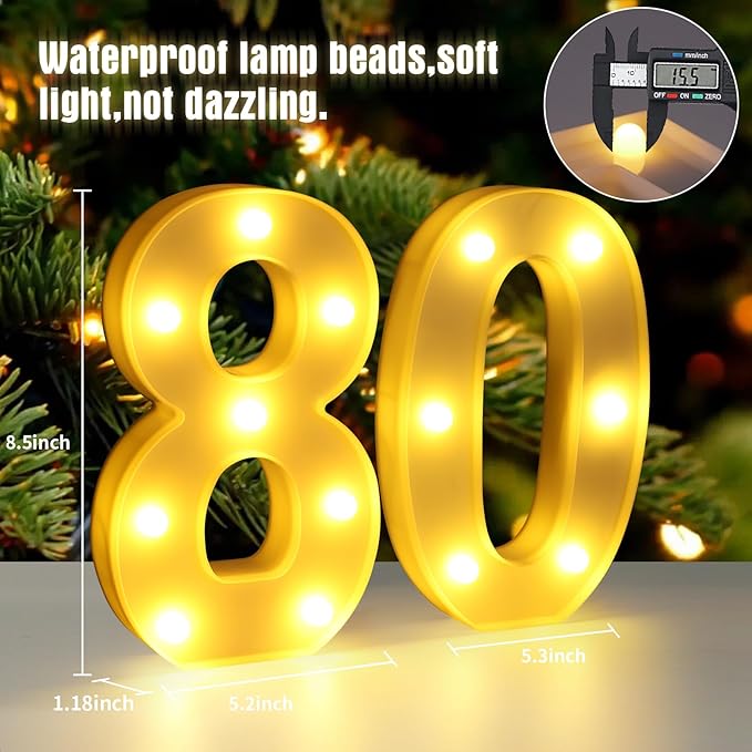 80th Birthday Decorations for Women Men,Happy 80 Birthday Decorations for Centerpieces Table,80 Light Up Numbers Sign Led for Party Backdrop Wall Decor for Wedding Anniversary Home