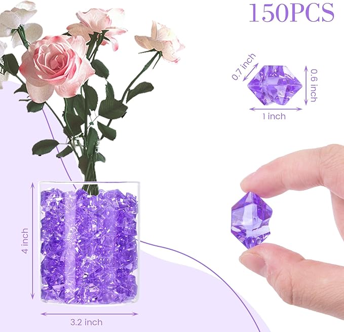 DomeStar Purple Fake Ice Rocks, 150PCS Acrylic Gems Crystals Plastic Diamonds Centerpiece for Vase Fillers Wedding Party Table Scatter
