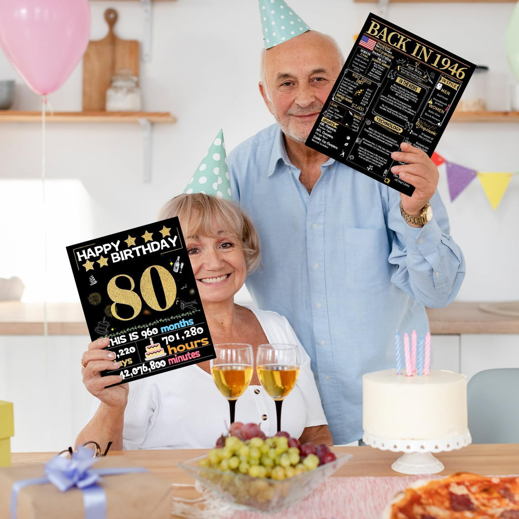 Joycard 80th Birthday Card with Envelope, 80th Birthday Decorations for Women Men, 80th Birthday Gifts, Perfect for Grandpa Grandma, Happy Birthday Cards for 80 Year Old Mother Dad, Back in 1946