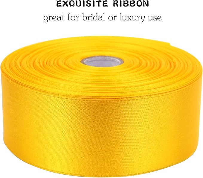 Yellow Solid Satin Ribbon 1-1/2 Inch 50 Yards Solid Polyester Fabric Ribbon for Gift Wrapping Wedding Christmas Baby Shower Birthday Party Decoration Handmade Immortal Flower Craft