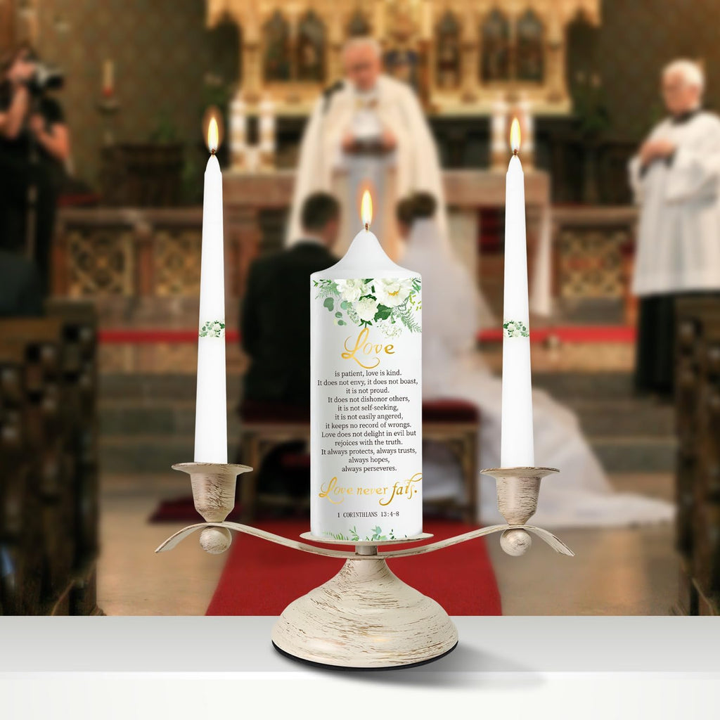 LakWilows Unity Wedding Candles Ceremony Set with Holder, Stable Rustic Unity Candle Stand, Christian Unity Wedding Candle Set with 1 Pillar and 2 Taper Candles