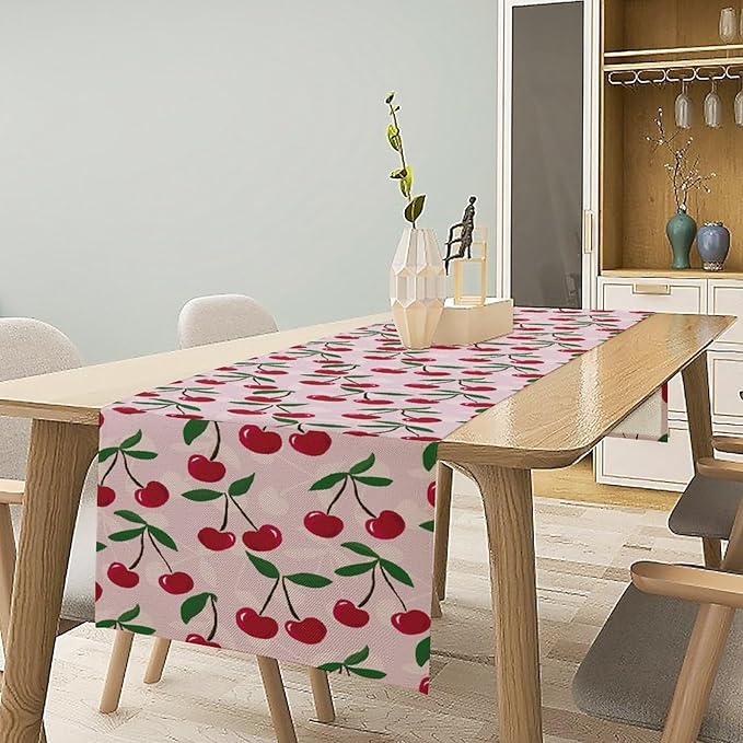 Cherry Table Runner,Spring Summer Fruit Table Runner for Kitchen Dining Table Home Party Decoration 13x60 Inch